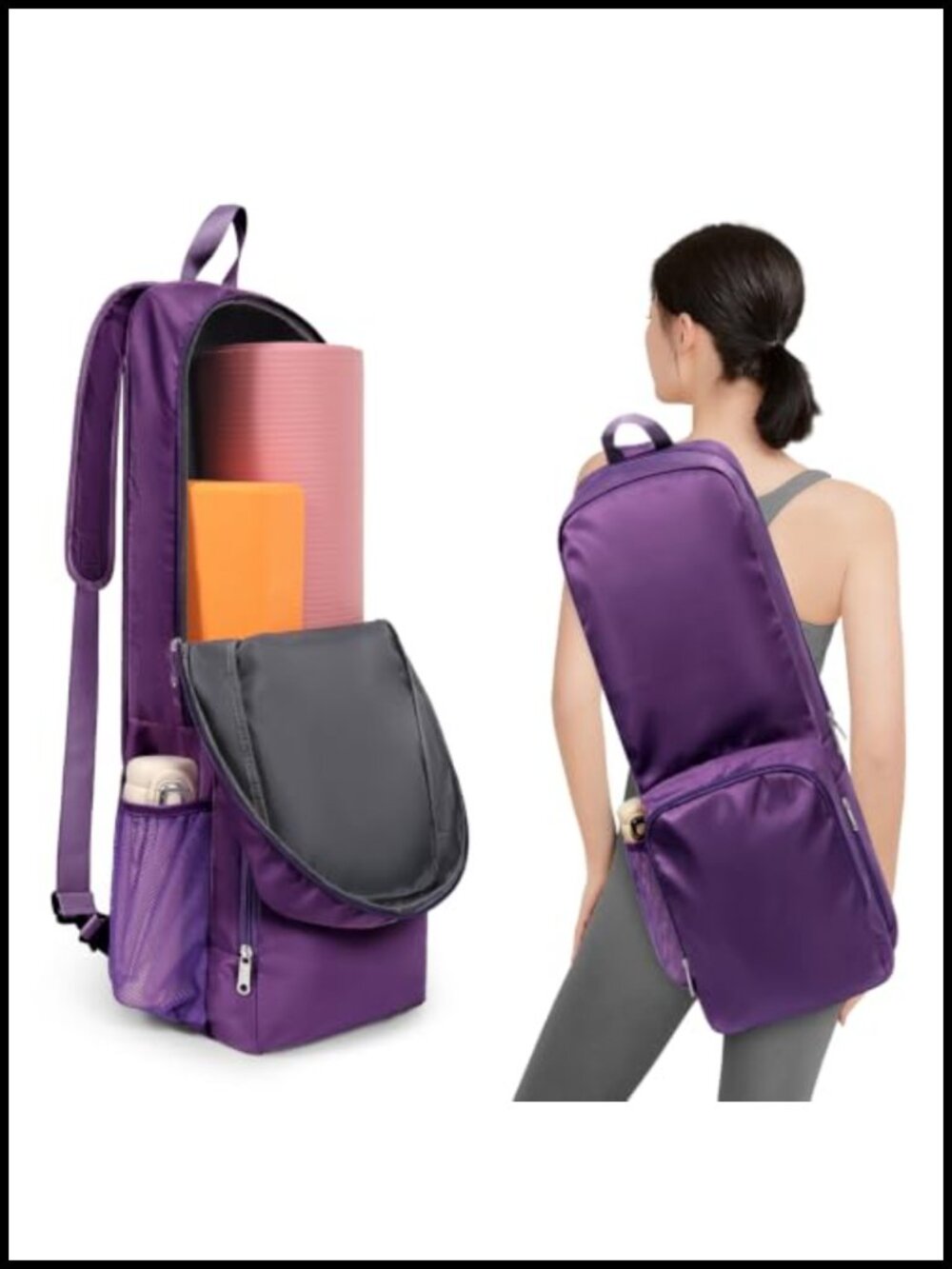 Yoga Mat Bag Carrier 600D Oxford Waterproof Mesh Zipper Pockets Adjustable Strap